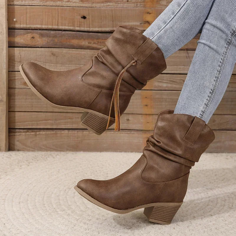 Bekväma westernboots för kvinnor – vattenavvisande design, stabil blockklack