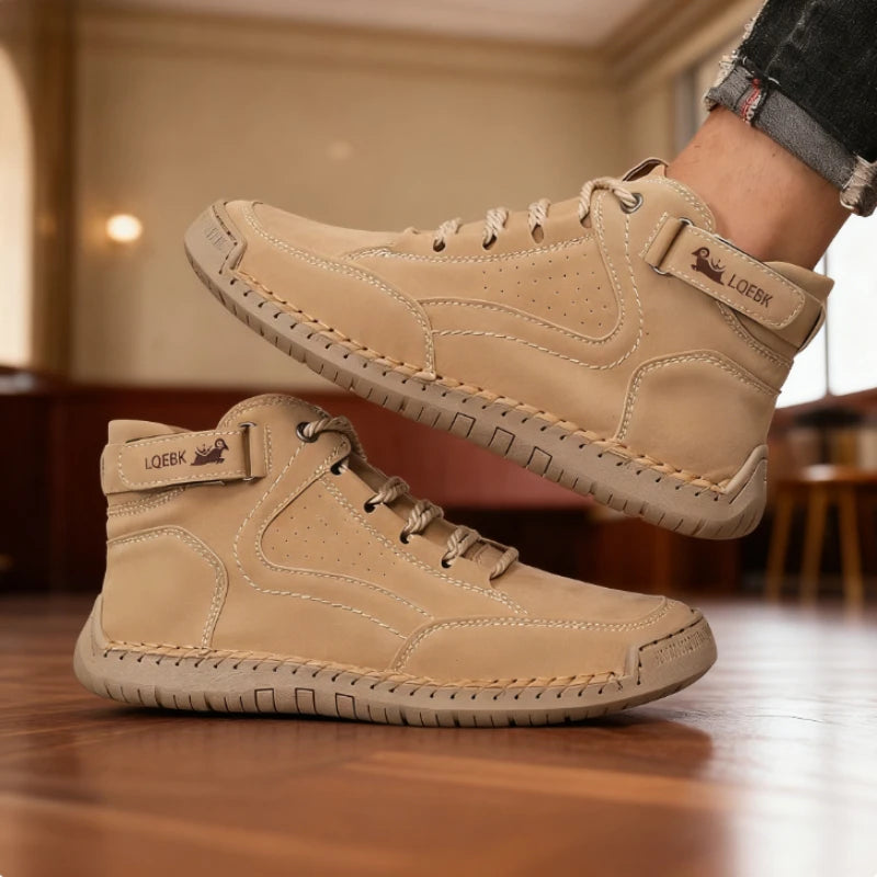 Zapatos para caminar de hombre de cuero con cierre de gancho y lazo, casuales y planos