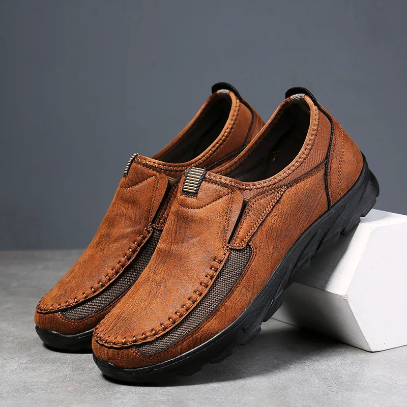 Men's Non-Slip Suede Mesh Loafers – Cushioned Insole, Hand-Stitched Detail