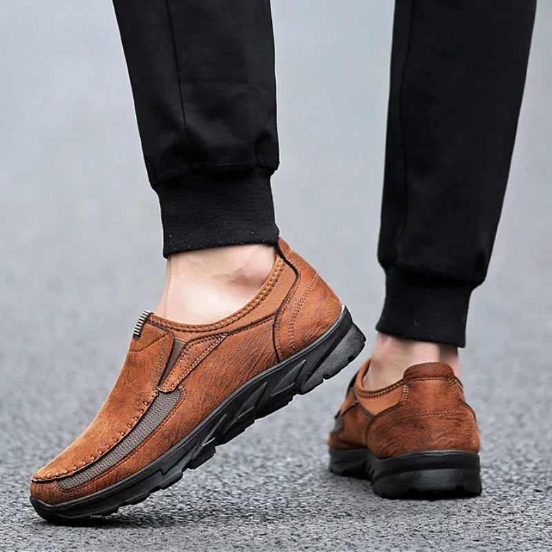 Men's Non-Slip Suede Mesh Loafers – Cushioned Insole, Hand-Stitched Detail