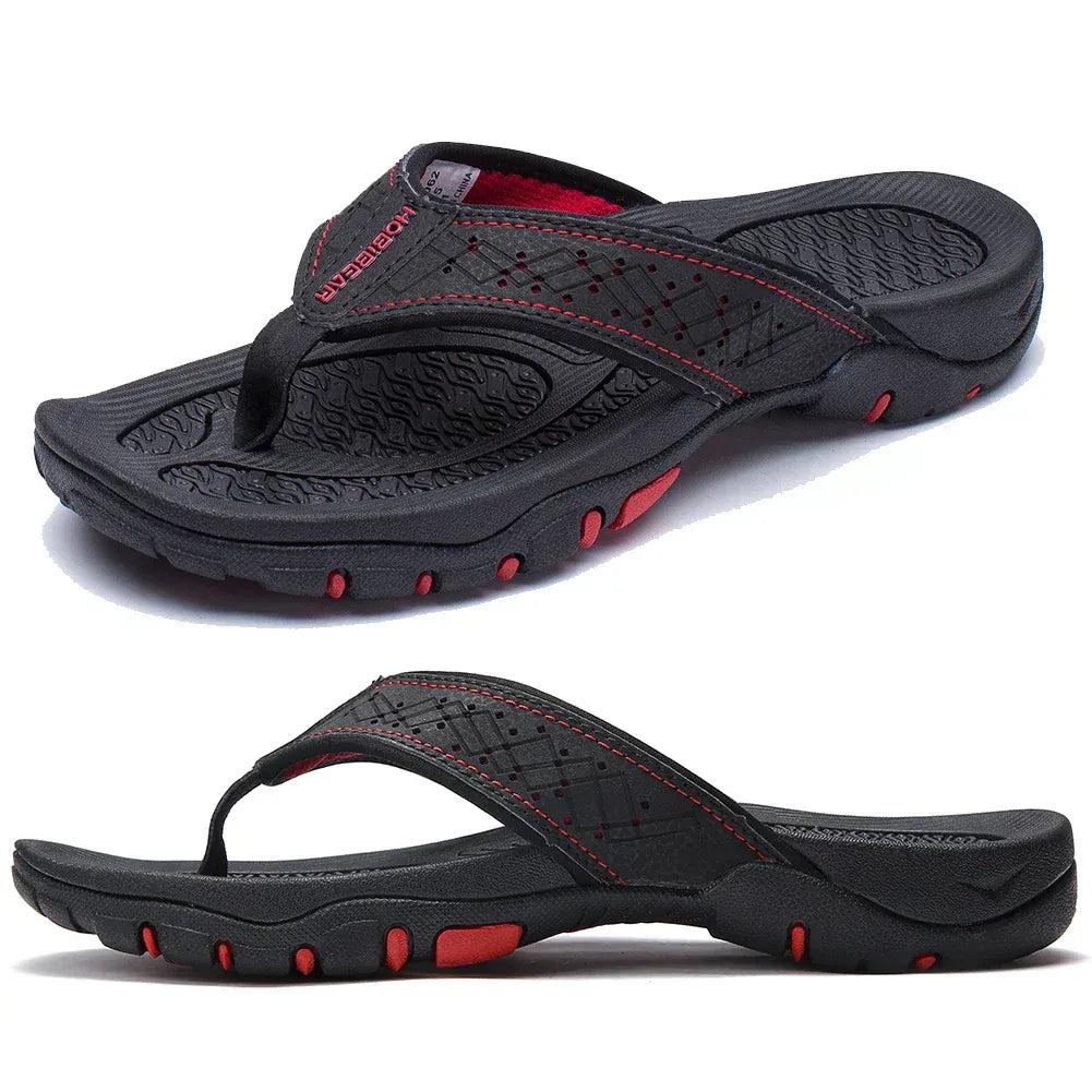 Orthopedic Men's Athletic Flip Flops with Arch Support PU Leather Beach Sandals