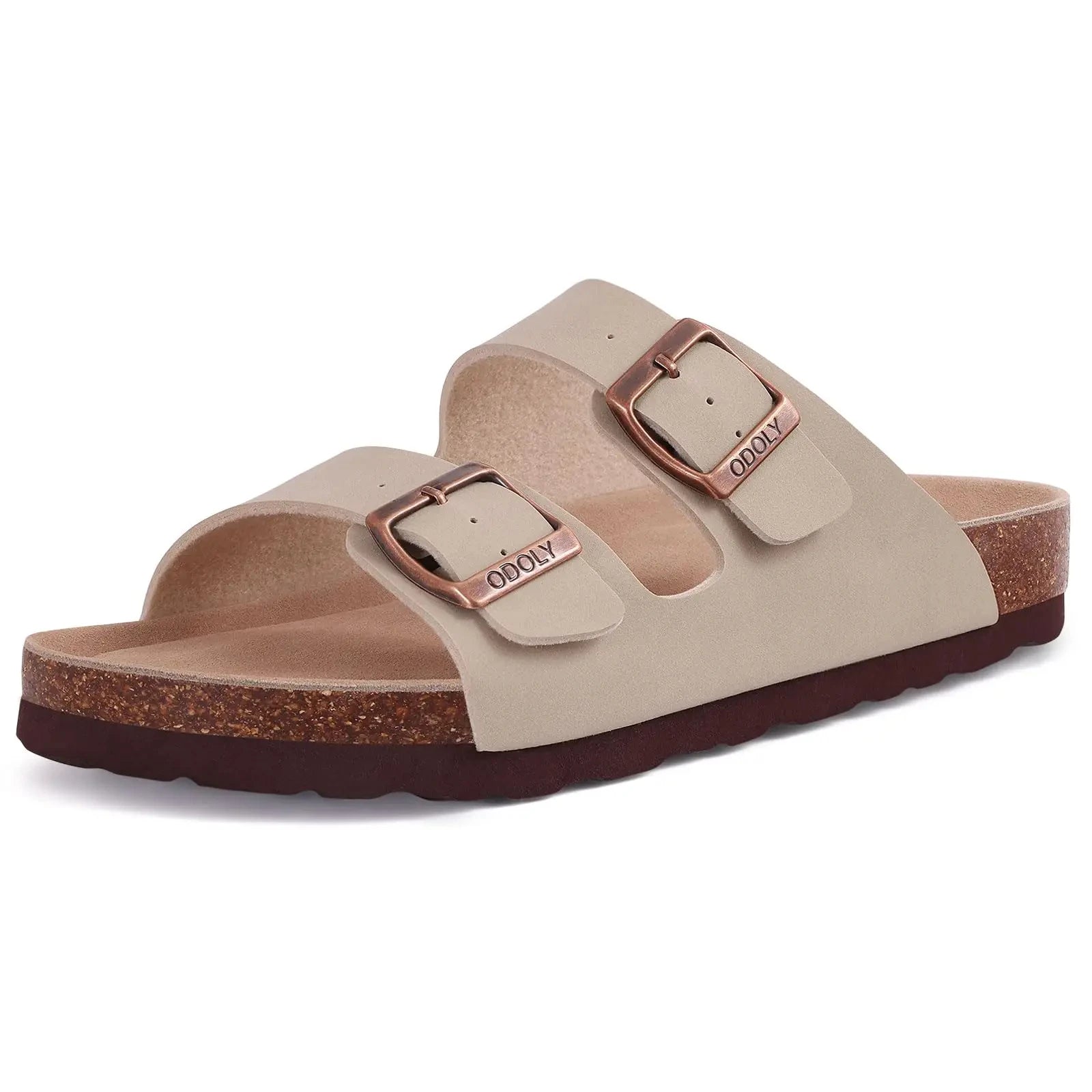Sandali da donna in sughero con tomaia in camoscio di mucca, punta aperta, ciabatte piatte