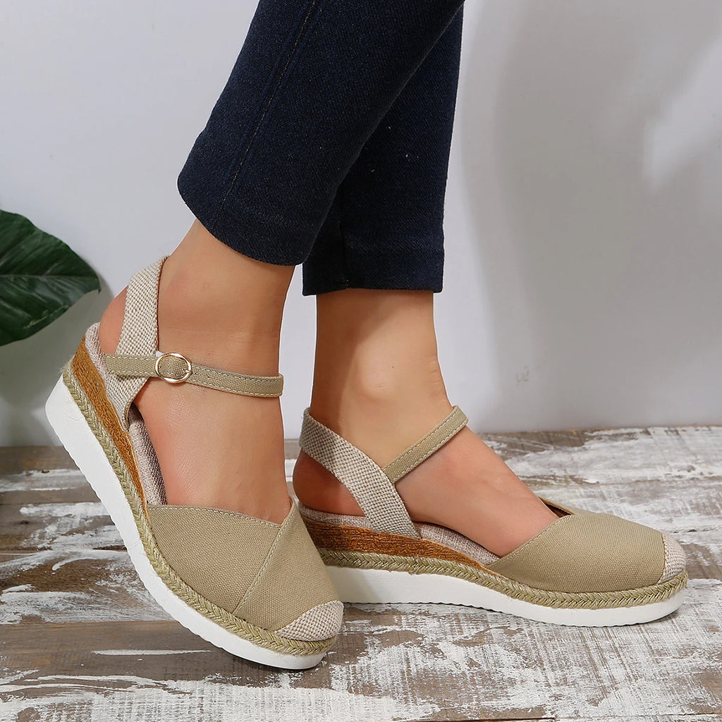 Women's Closed-Toe Wedge Sandals Buckle Strap Modern Espadrilles Platform Shoes