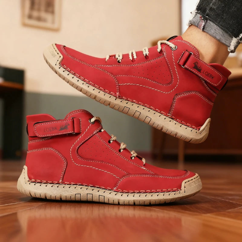 Zapatos para caminar de hombre de cuero con cierre de gancho y lazo, casuales y planos