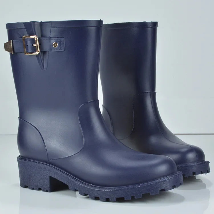 Women's Comfort Waterproof Rain Boots – Low Platform Heel, Slip-On Design