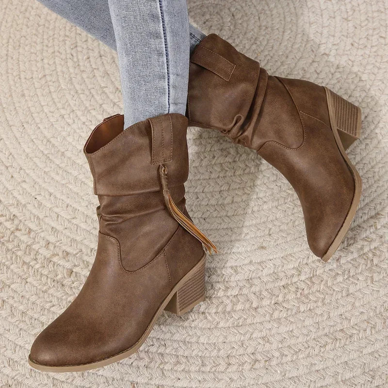 Bekväma westernboots för kvinnor – vattenavvisande design, stabil blockklack
