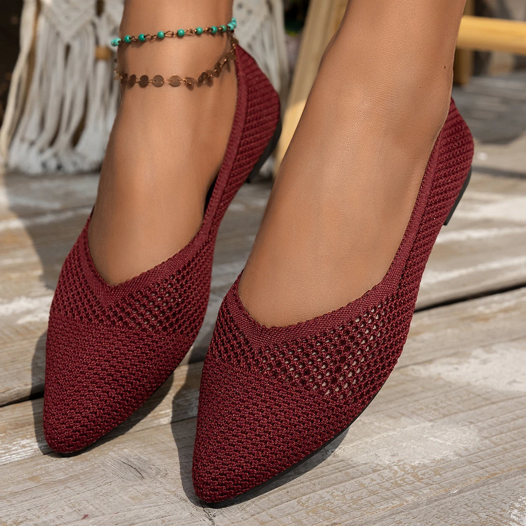 Women's Ballet Flats Pointed Toe Knit Slip On Loafers