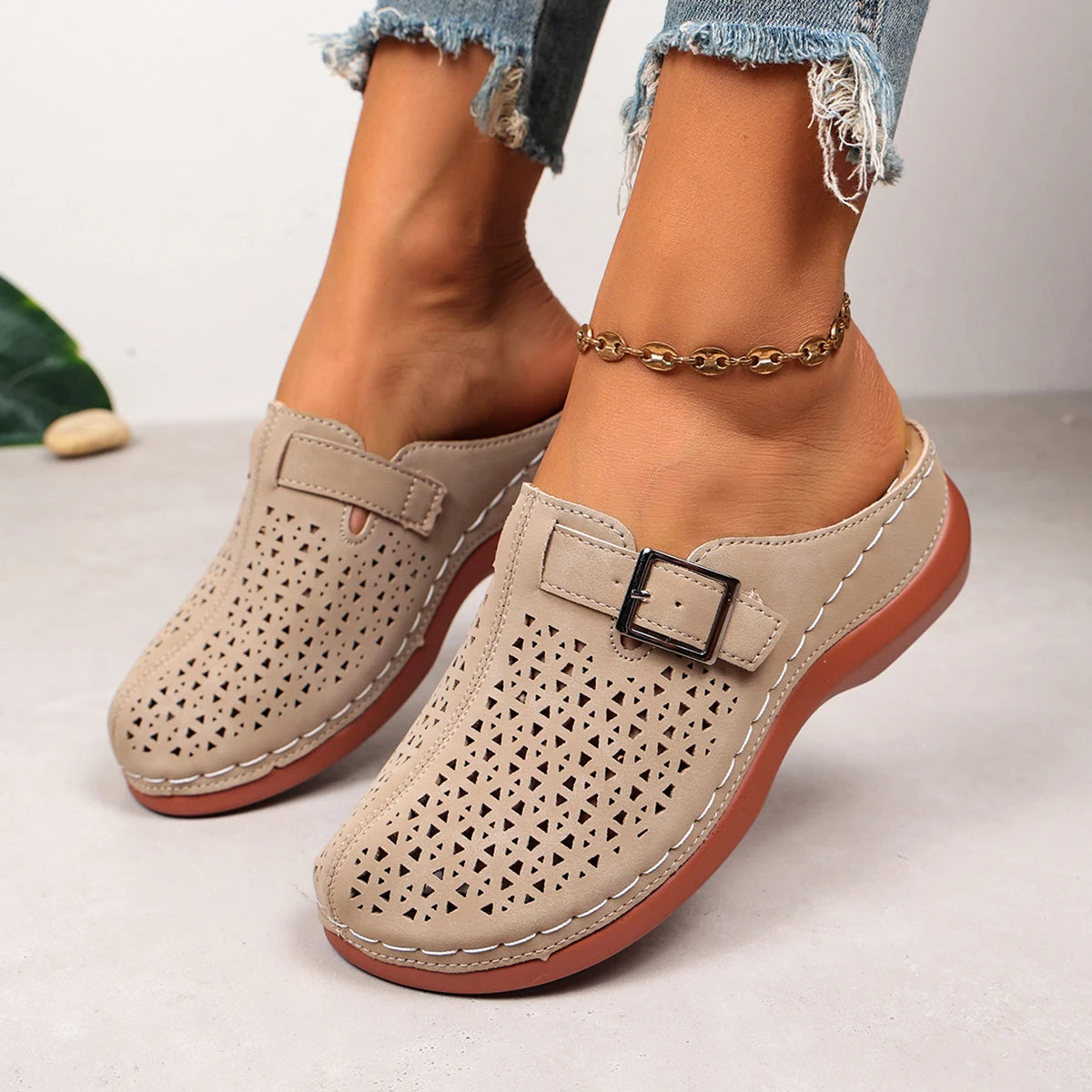 Dames ortopædiske sandaler med åben hæl, plateau og kilehæl slippers