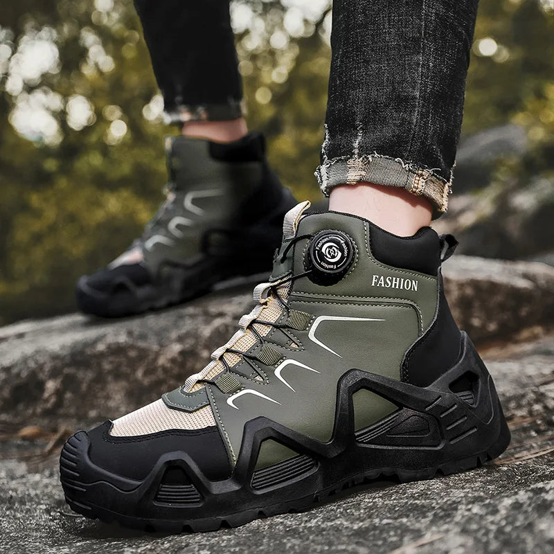 Men’s Waterproof Outdoor Hiking Boots with Microfiber Leather and Rotating Buckle Closure