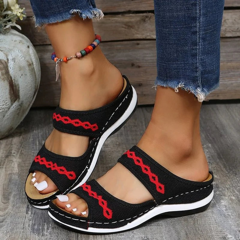 Ortopædiske sandaler til kvinder med åndbart mesh, åben tå og kilehæl slippers