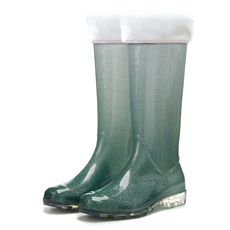 Women's Non-Slip Waterproof Rain Boots – Flat Platform Heel, Slip-On Design