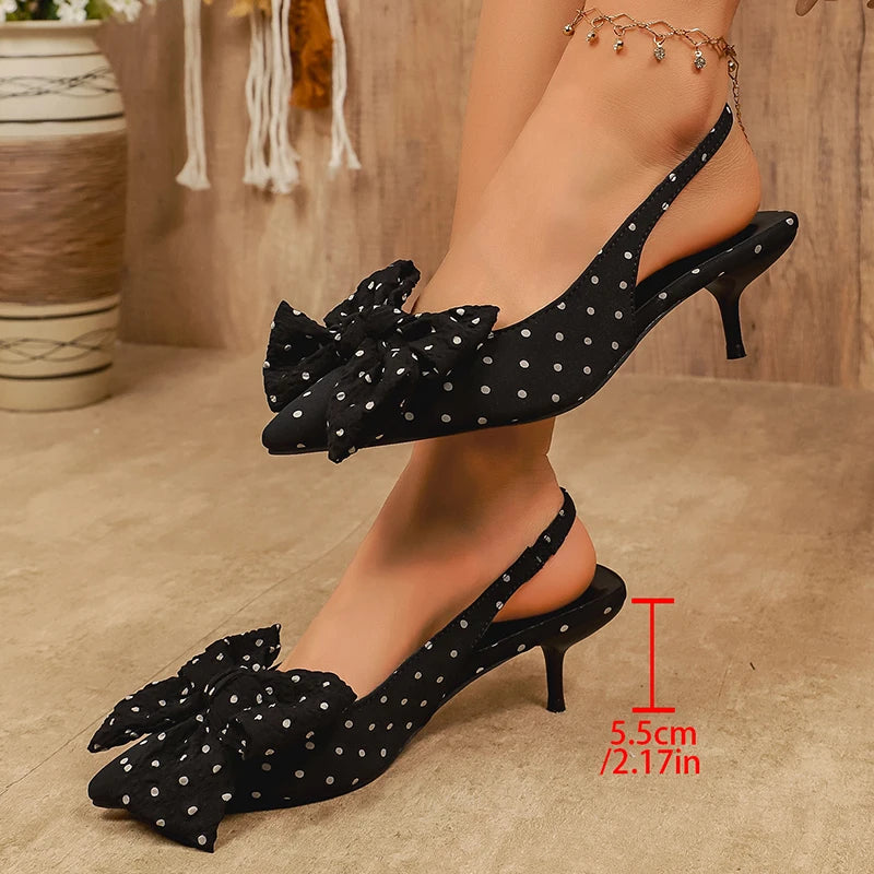 Women's Pointed Toe Slingback Sandals Printed Bowtie Party Heels