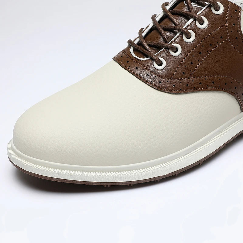 Men's Non-Slip Waterproof Golf Shoes – Bonded Leather Insole, Lace-Up Closure