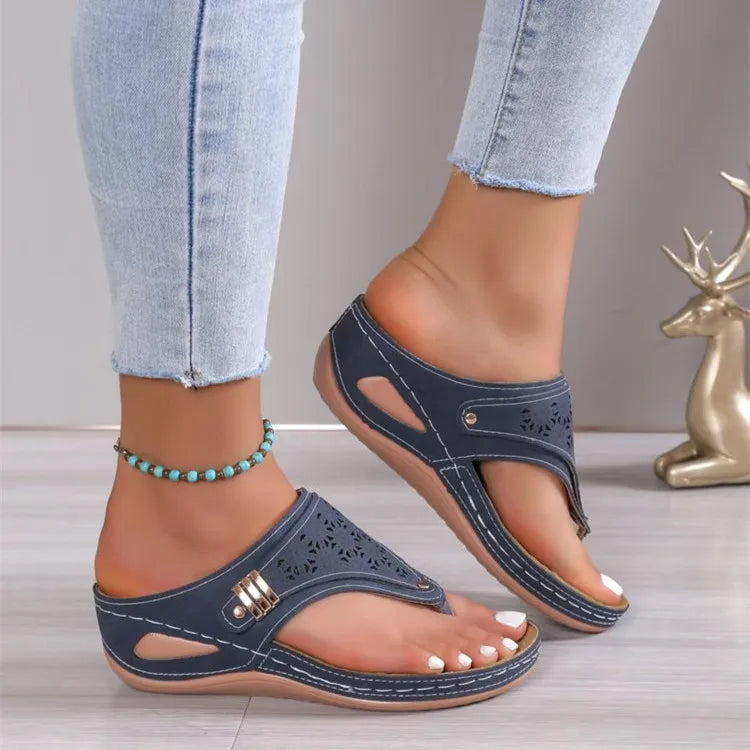Sandali Casual da Donna con Zeppa, Infradito in Finta Pelle, Piattaforma