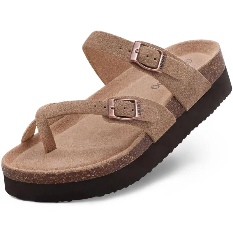 Sandales en liège pour femmes, en daim de vache, à bout ouvert, plates, style mule