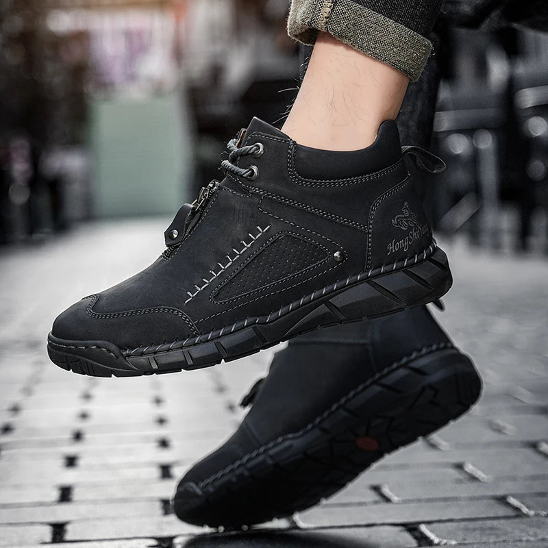 Men's Boots Handmade Split Leather Outdoor Walking Ankle Shoes