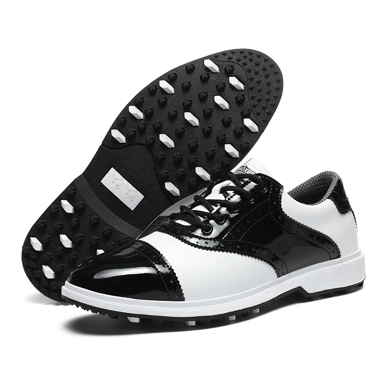 Chaussures de golf imperméables antidérapantes pour hommes – semelle intérieure en cuir reconstitué, fermeture à lacets
