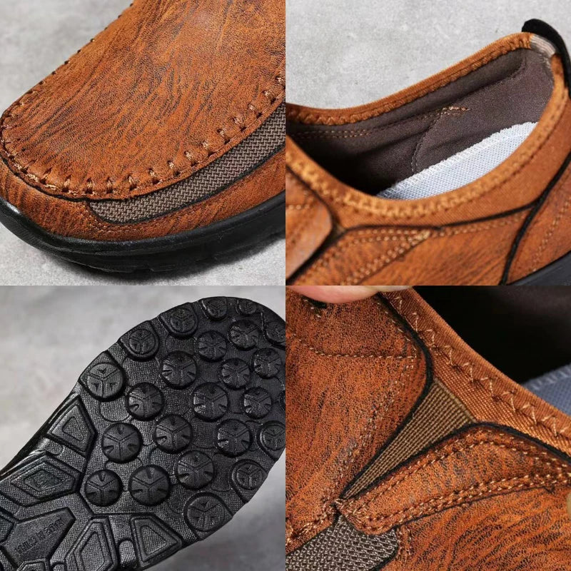 Men's Non-Slip Suede Mesh Loafers – Cushioned Insole, Hand-Stitched Detail