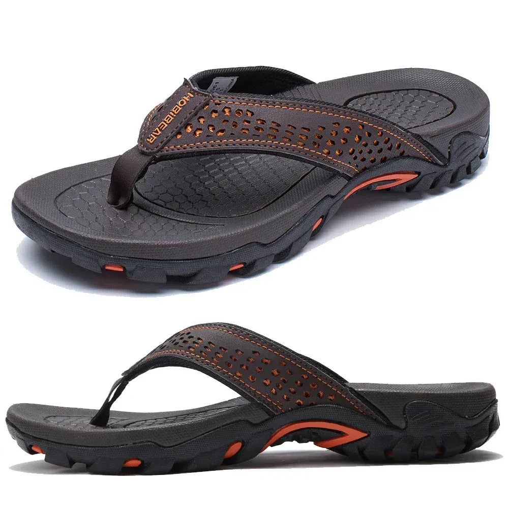 Orthopedic Men's Athletic Flip Flops with Arch Support PU Leather Beach Sandals