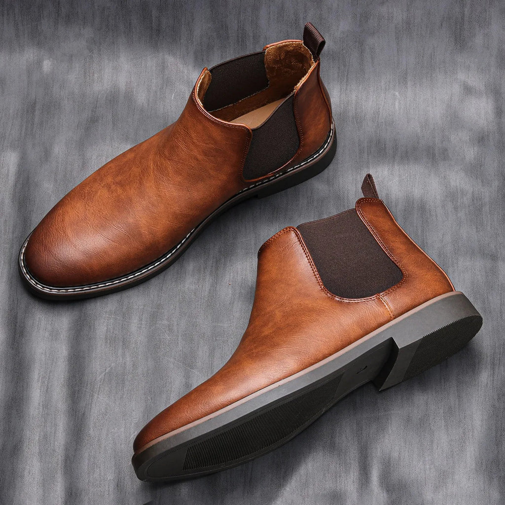Bottes Chelsea en cuir confort pour hommes – panneaux latéraux élastiques, semelle antidérapante