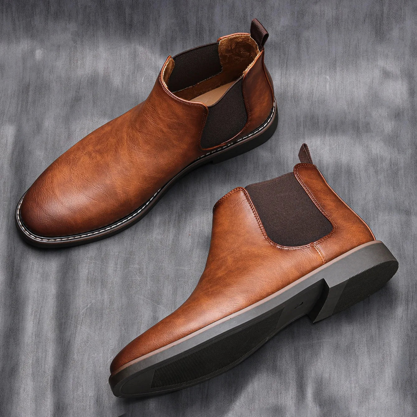 Bottes Chelsea en cuir confort pour hommes – panneaux latéraux élastiques, semelle antidérapante