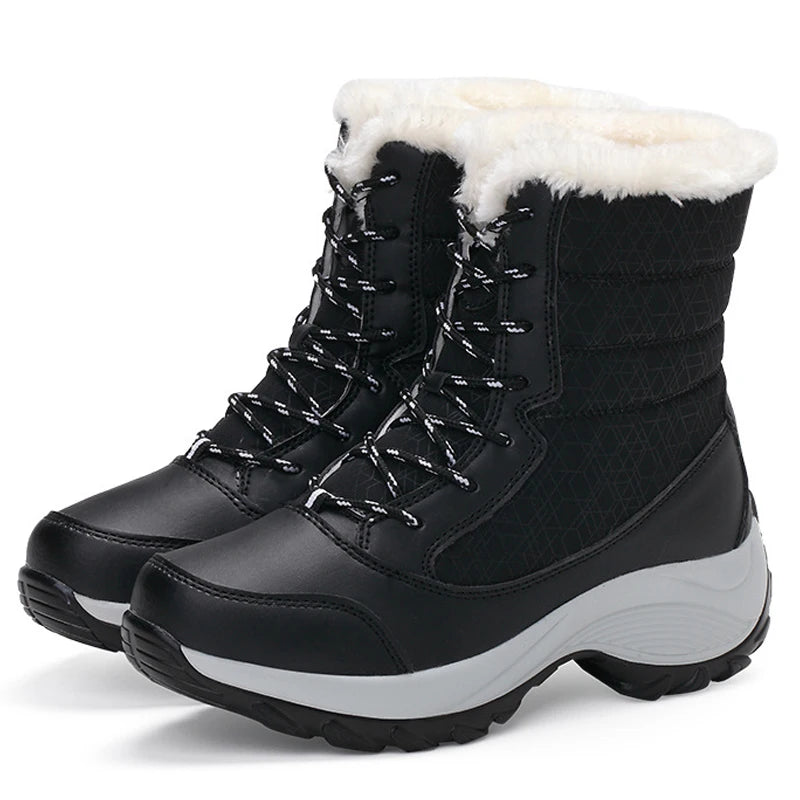 Bottes compensées à plateforme confort pour femmes – fermeture à lacets, doublure en fourrure douillette