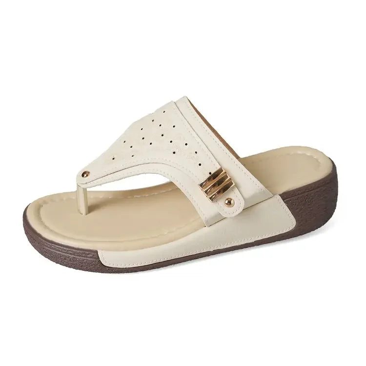 Ortopædiske sandaler til kvinder med kilehæl, perforerede platformssandaler med flip-flop design