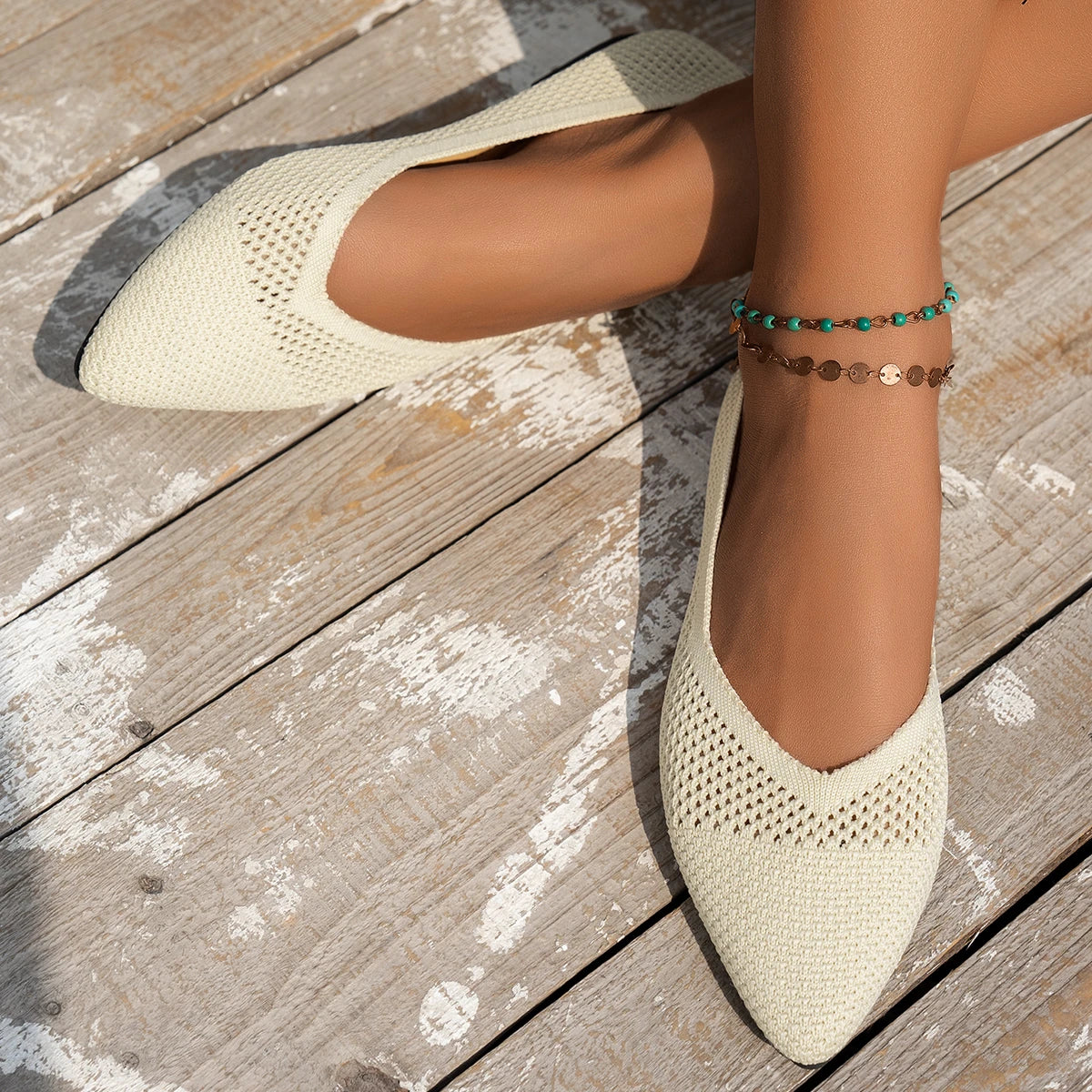Women's Ballet Flats Pointed Toe Knit Slip On Loafers