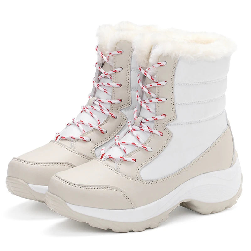 Bottes compensées à plateforme confort pour femmes – fermeture à lacets, doublure en fourrure douillette