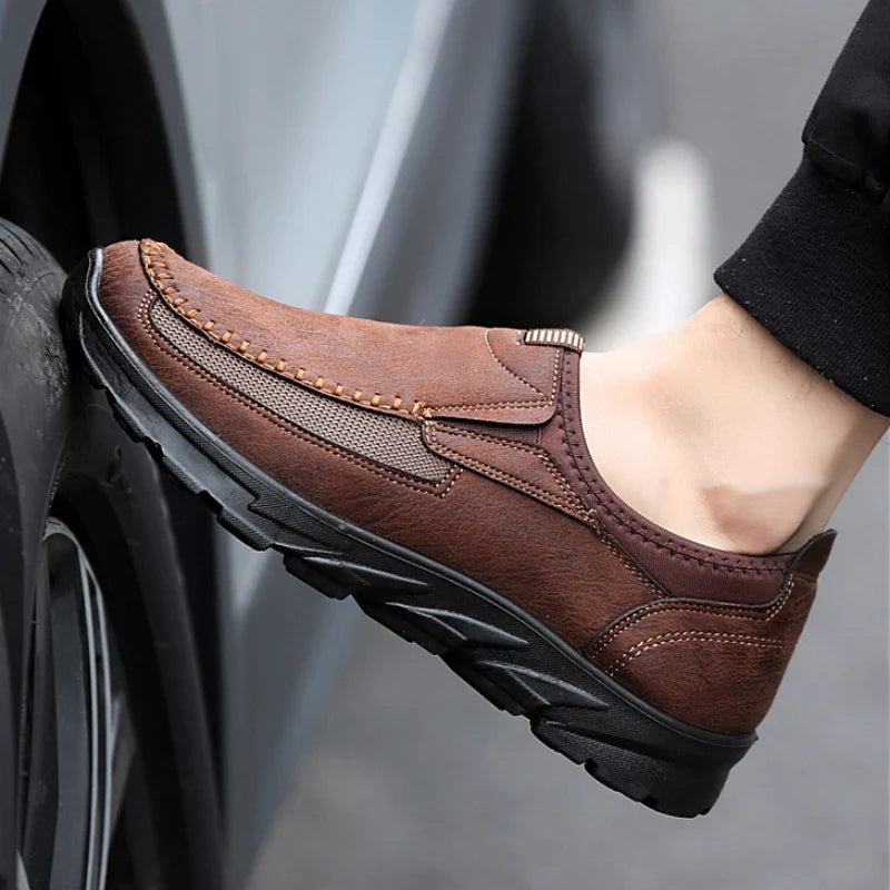 Men's Non-Slip Suede Mesh Loafers – Cushioned Insole, Hand-Stitched Detail