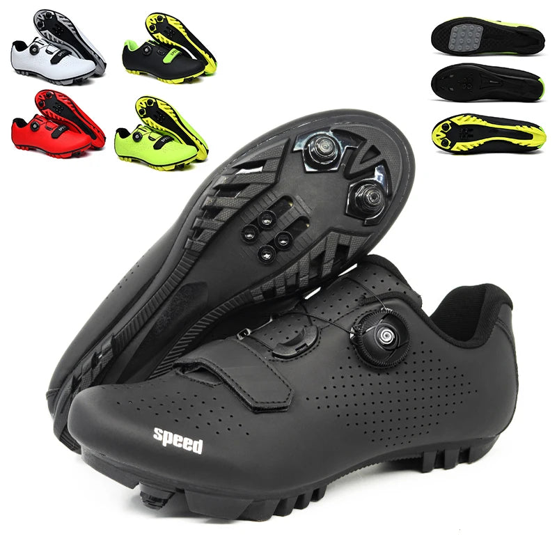 Zapatos unisex para ciclismo de montaña, autoajustables, transpirables, zapatillas planas para bicicleta de carretera