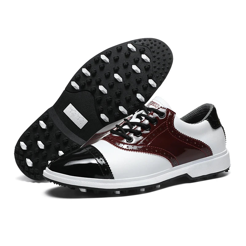 Chaussures de golf imperméables antidérapantes pour hommes – semelle intérieure en cuir reconstitué, fermeture à lacets