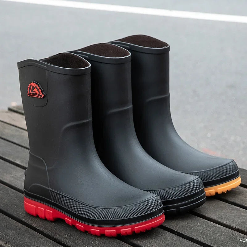 Men's Non-Slip Waterproof Rain Boots – Shearling Insole, Slip-On Closure