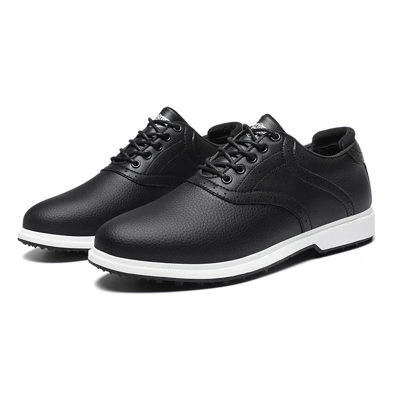 Chaussures de golf imperméables antidérapantes pour hommes – semelle intérieure en cuir reconstitué, fermeture à lacets