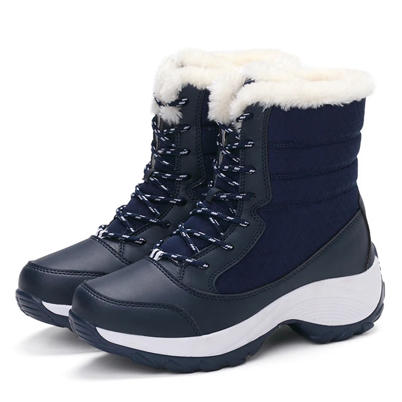 Bottes compensées à plateforme confort pour femmes – fermeture à lacets, doublure en fourrure douillette