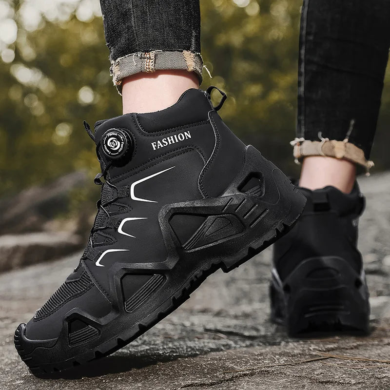 Men’s Waterproof Outdoor Hiking Boots with Microfiber Leather and Rotating Buckle Closure