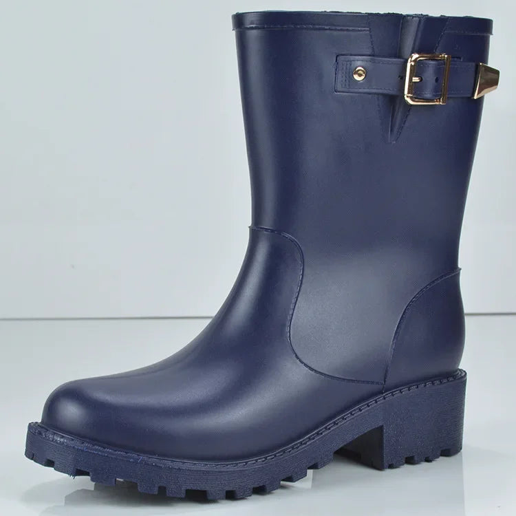 Women's Comfort Waterproof Rain Boots – Low Platform Heel, Slip-On Design