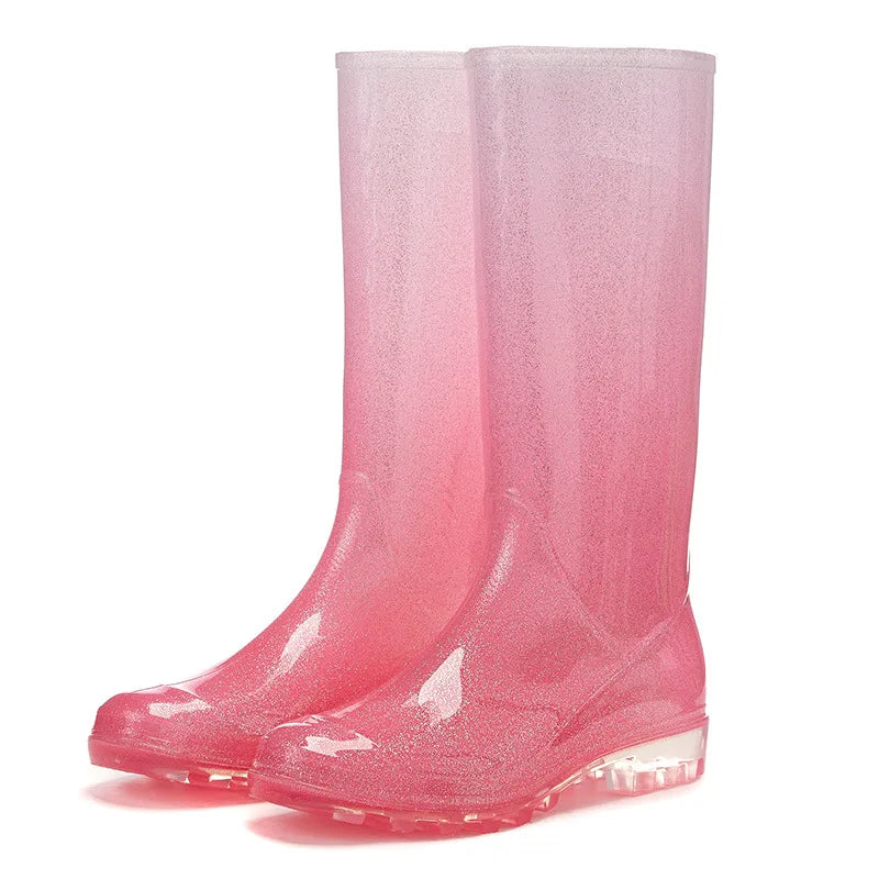 Women's Non-Slip Waterproof Rain Boots – Flat Platform Heel, Slip-On Design