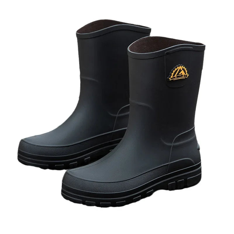 Men's Non-Slip Waterproof Rain Boots – Shearling Insole, Slip-On Closure