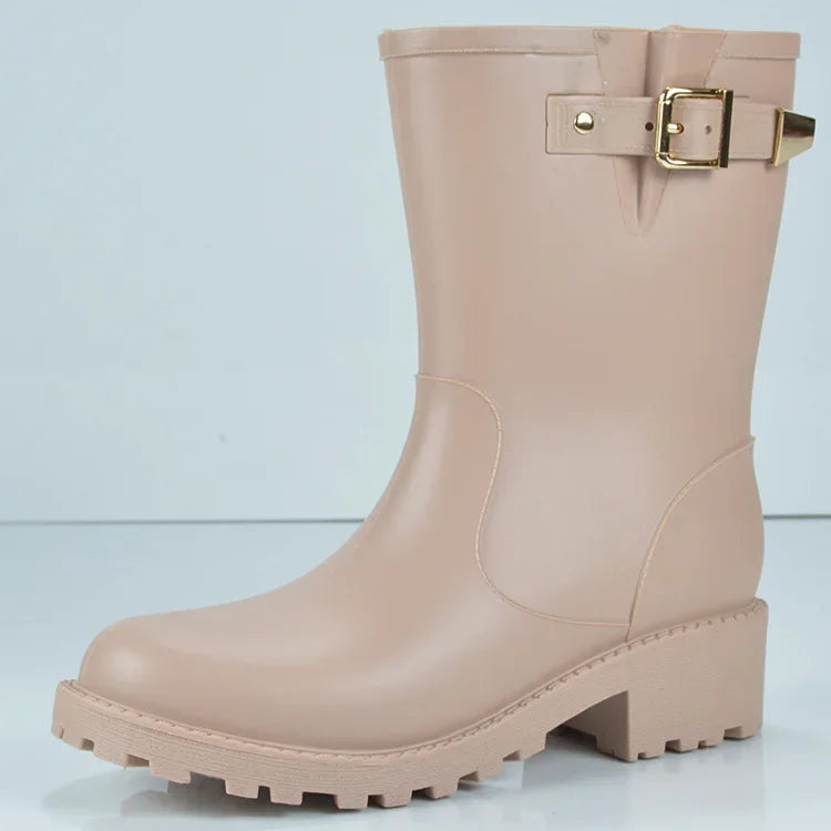 Women's Comfort Waterproof Rain Boots – Low Platform Heel, Slip-On Design