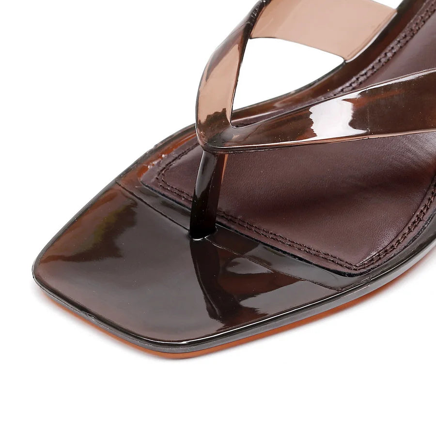Sandales pour femmes à bout carré, talon kitten, tongs à enfiler