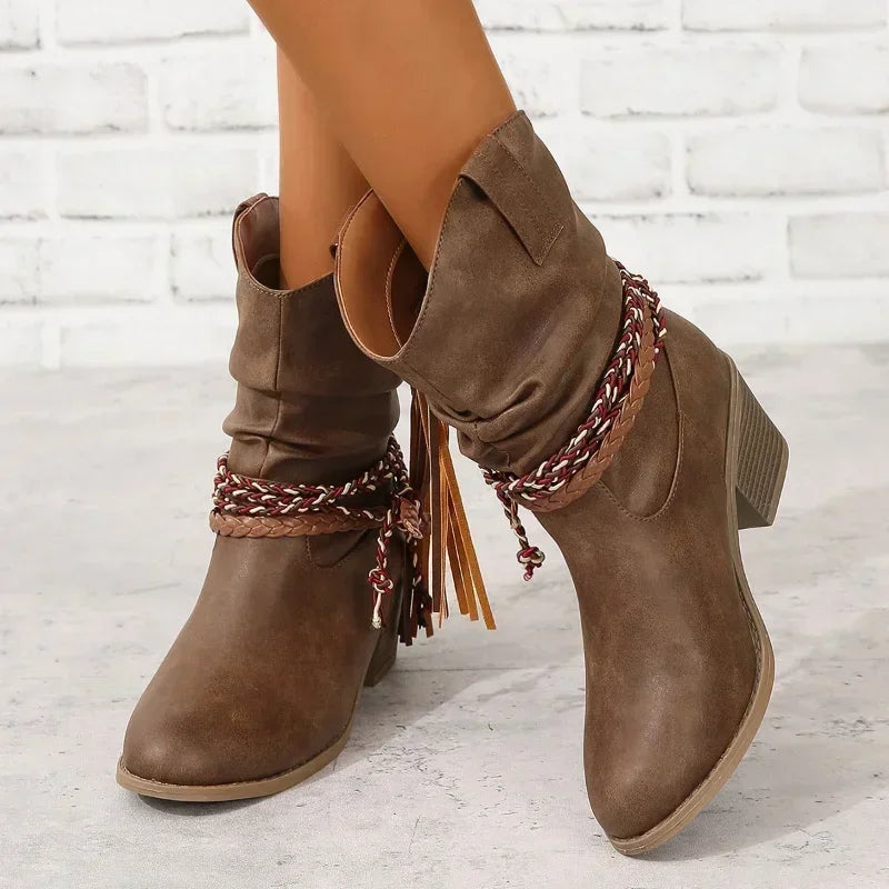 Bekväma westernboots för kvinnor – vattenavvisande design, stabil blockklack