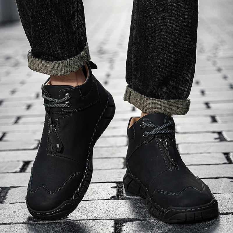 Men's Boots Handmade Split Leather Outdoor Walking Ankle Shoes