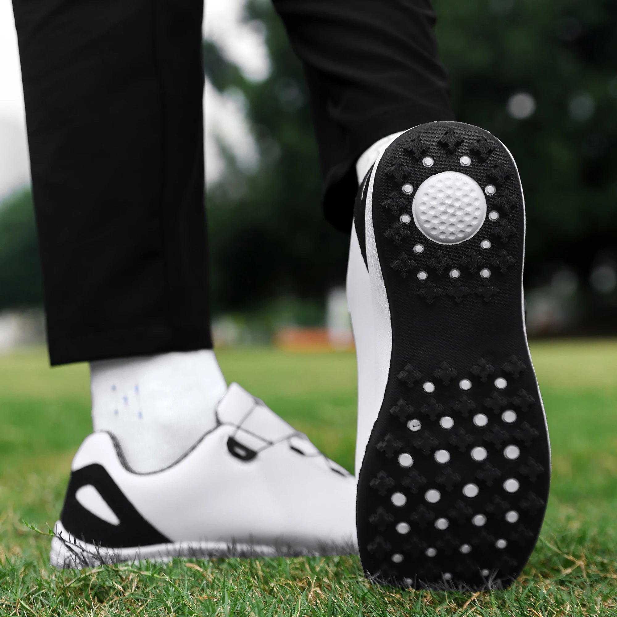 Chaussures de golf en cuir antidérapantes pour homme – semelle extérieure durable en TPR, fermeture à lacets