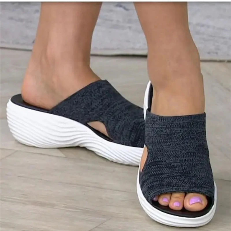 Orthopedic Sandals Women's Elastic Cross Strap Open Toe Wedge Slippers