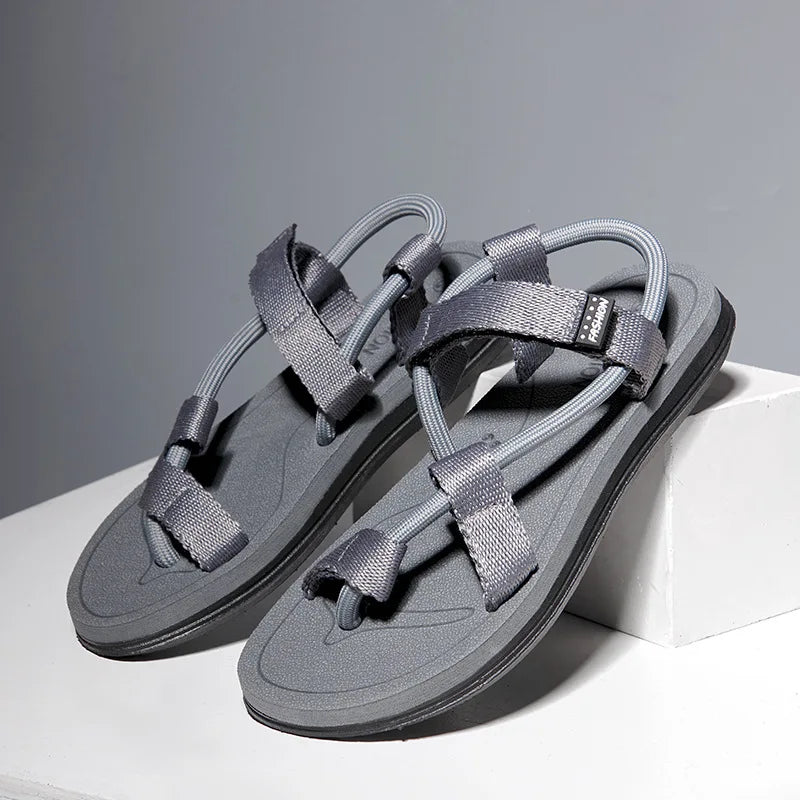 Damesandaler til knyster, lærred, flade strandklipklapper
