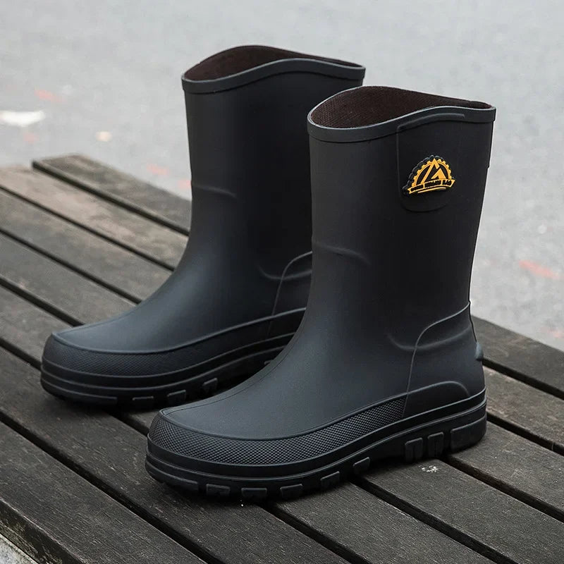 Men's Non-Slip Waterproof Rain Boots – Shearling Insole, Slip-On Closure