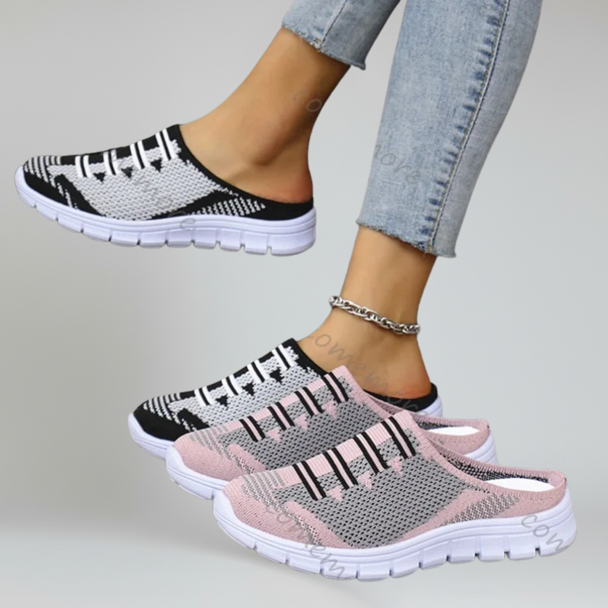 Women’s Slip-On Walking Mules with Breathable Air Mesh and Platform Rubber Outsole