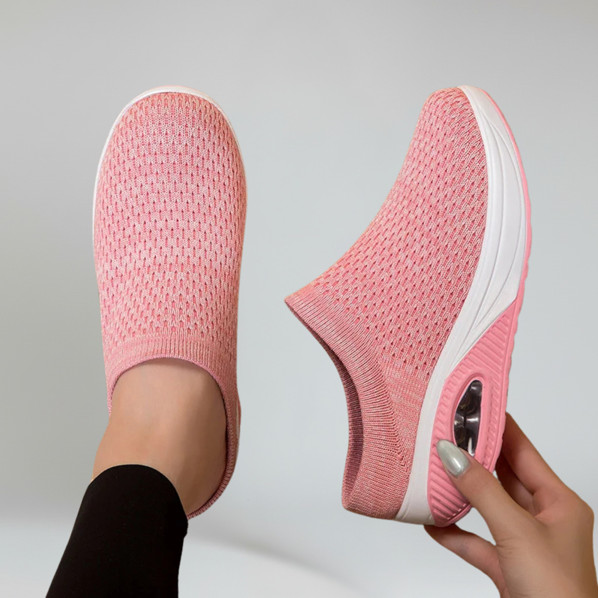 Women’s Slip-On Walking Mules with Breathable Cotton Mesh and Platform Rubber Sole