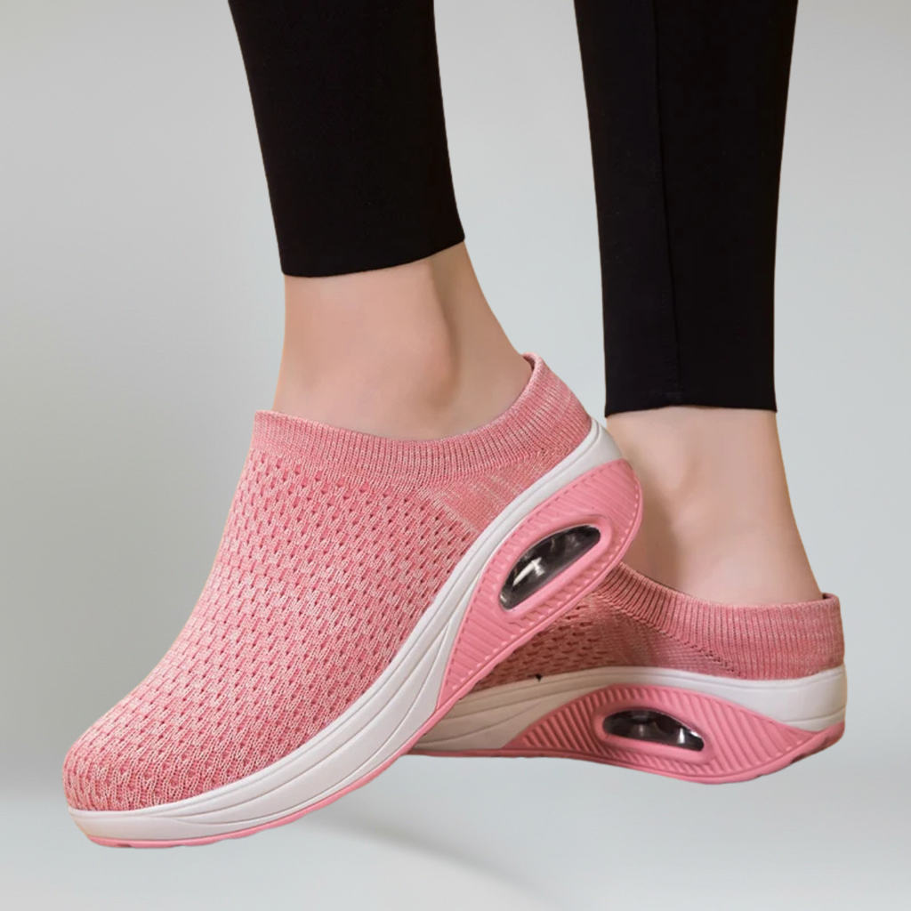 Women’s Slip-On Walking Mules with Breathable Cotton Mesh and Platform Rubber Sole
